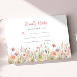 Luxe Dusty Roze Wildflower Vriendelijk Reageer Tro RSVP Kaartje