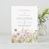 Luxe Dusty Roze Wildflower Wedding Kaart (Staand voorkant)