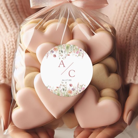 Luxe Dusty Roze Wildflower Wedding Ronde Sticker