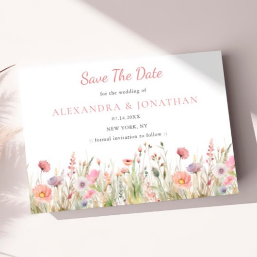 Luxe Dusty Roze Wildflower Wedding Save The Date