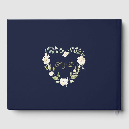 Luxe Echt Folie Witte Bloemen Navy Blauwe Trouw Gastenboek (Achterkant)