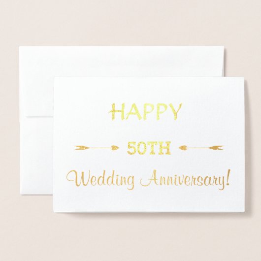 Luxe Echt Goud HAPPY 50E TROUWVERJAARDAG Folie Kaarten (Voorkant met envelop)