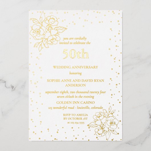 Luxe echte folie 50ste huwelijksverjaardag folie uitnodiging (Voorkant)