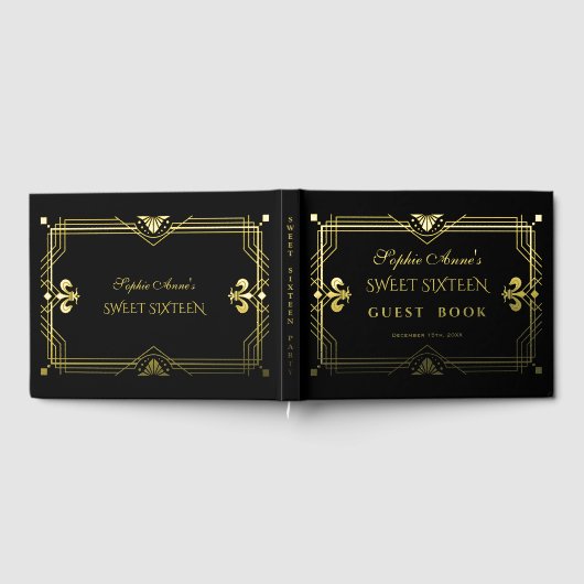 Luxe Echte Folie Goud Zwart Sweet Sixteen Party Gastenboek (Volledig)