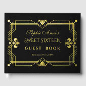 Luxe Echte Folie Goud Zwart Sweet Sixteen Party Gastenboek (Voorkant)