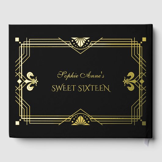 Luxe Echte Folie Goud Zwart Sweet Sixteen Party Gastenboek (Achterkant)