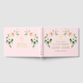 Luxe echte folie roze bloemen meisje doop gastenboek (Volledig)