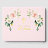 Luxe echte folie roze bloemen meisje doop gastenboek (Achterkant)