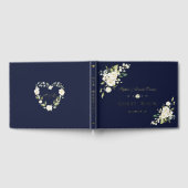 Luxe Echte Folie Witte Bloemen Navy Blue Bruiloft Gastenboek (Volledig)