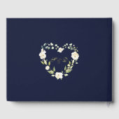 Luxe Echte Folie Witte Bloemen Navy Blue Bruiloft Gastenboek (Achterkant)