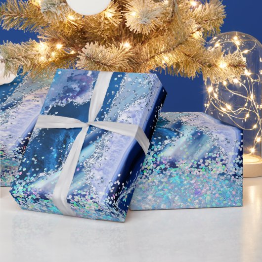 Luxe Edelsteen Marmer Blauwe Glitters Agat Cadeaupapier (Feestdagen)