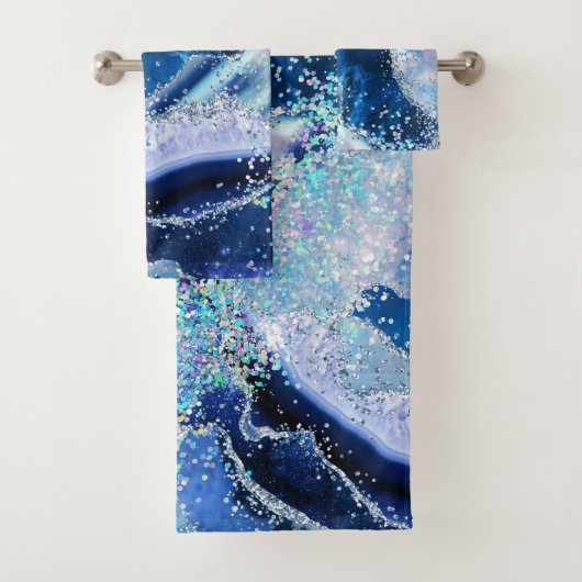 Luxe Edelsteen Marmer Blauwe Glitters Agate Bad Handdoek (Insitu)