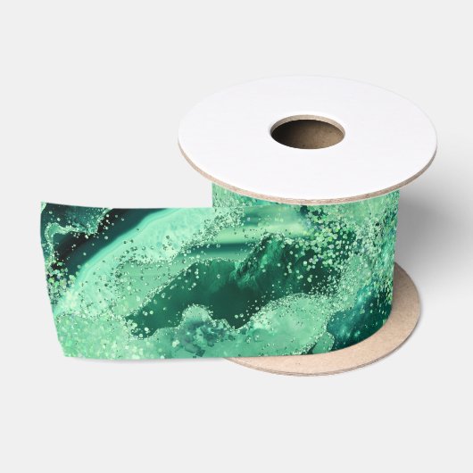 Luxe Edelsteen Marmer Groen Glitter Agaat Satijnen Lint (Spoel)