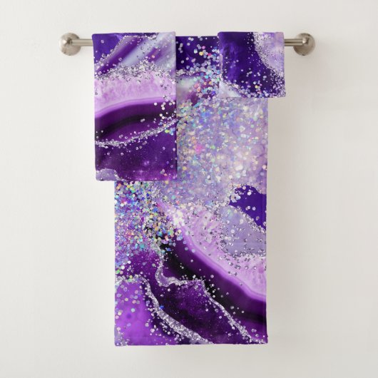 Luxe Edelsteen Marmer Paarse Glitters Agaat Bad Handdoek (Insitu)