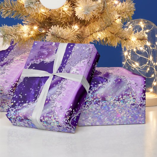 Luxe Edelsteen Marmer Paarse Glitters Agate Cadeaupapier (Feestdagen)