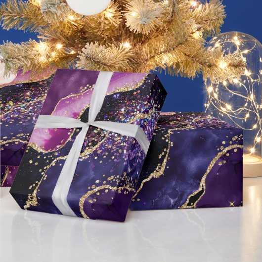 Luxe edelsteen paarse goud glitters agaat cadeaupapier (Feestdagen)
