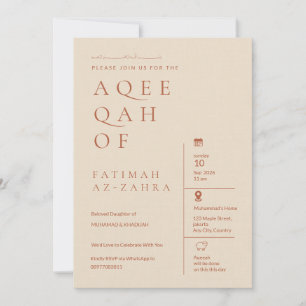 Luxe editoriale beige islamitische Aqeeqah uitnodi Kaart