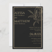 Luxe eenvoudig en zwart gouden loof bruiloft kaart (Voorkant)