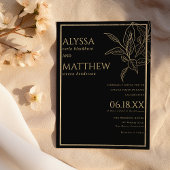 Luxe eenvoudig en zwart gouden loof bruiloft kaart