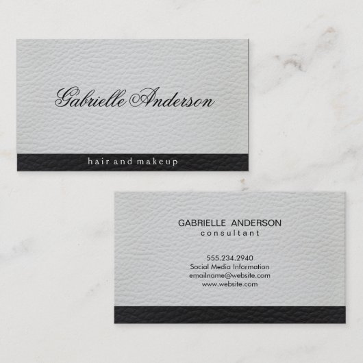 Luxe eenvoudig wit en zwart leder visitekaartje (Voorkant / Achterkant)