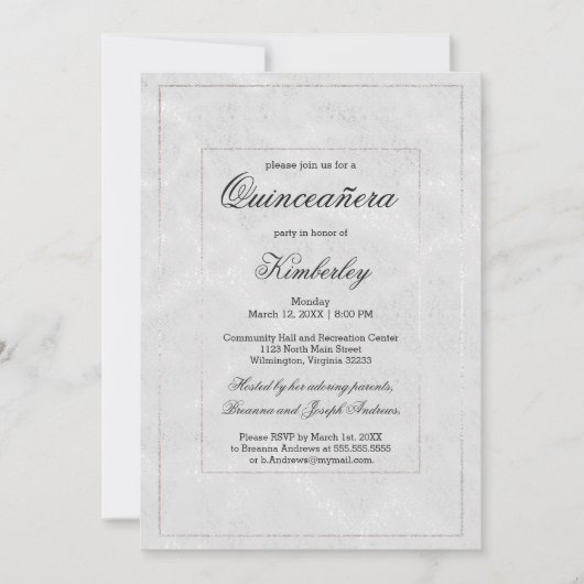 Luxe Eenvoudige Elegante Zilveren Glitter Quinceañ Kaart (Voorkant)