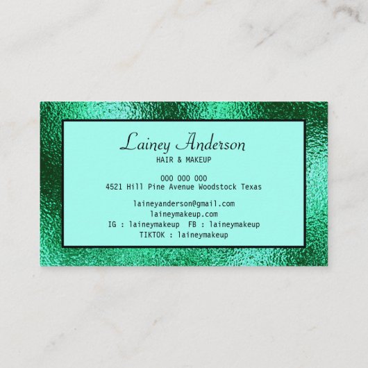 Luxe eenvoudige Trendy faux groene metallic folie Visitekaartje (Achterkant)