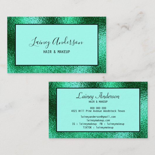 Luxe eenvoudige Trendy faux groene metallic folie Visitekaartje (Voorkant / Achterkant)