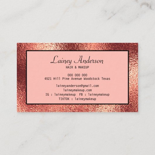 Luxe eenvoudige Trendy faux roos gouden folie text Visitekaartje (Achterkant)