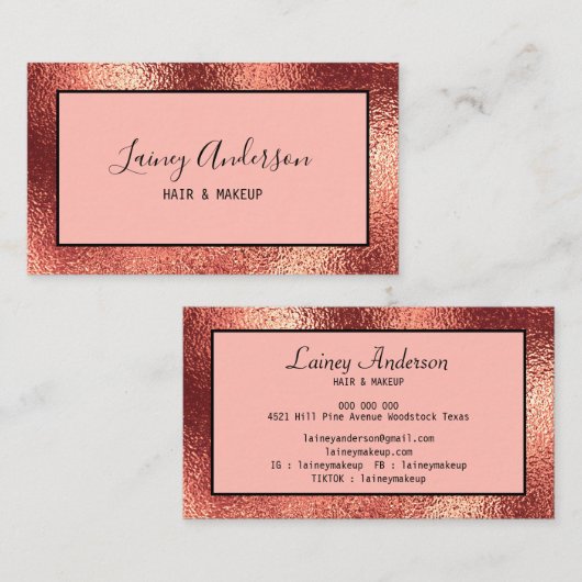 Luxe eenvoudige Trendy faux roos gouden folie text Visitekaartje (Voorkant / Achterkant)