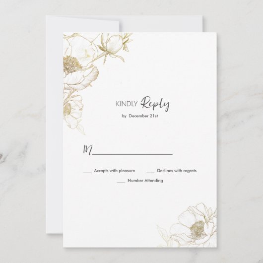 Luxe eenvoudige witte gouden pioenroos bloemen RSV Kaart (Voorkant)