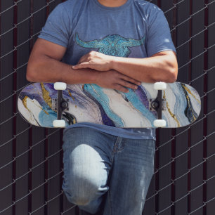 Luxe Egeïsche gouden marmeren golven Persoonlijk Skateboard