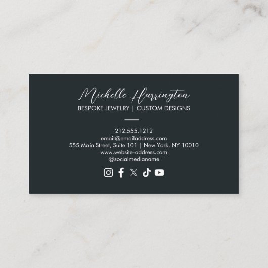 Luxe Elegance Blauw en Goud Bloemen Sieraden Ontwe Visitekaartje (Achterkant)