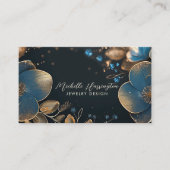 Luxe Elegance Blauw en Goud Bloemen Sieraden Ontwe Visitekaartje (Voorkant)