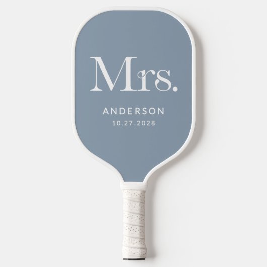 Luxe Elegance Dusty Blue | Mevrouw en trouwdatum Pickleball Paddle (Voorkant)