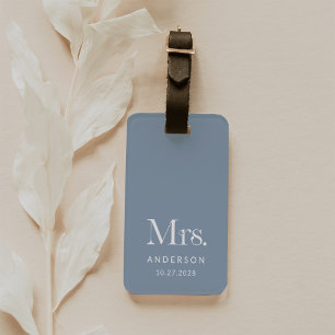 Luxe Elegance Dusty Blue Mrs en trouwdatum Bagagelabel