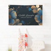 Luxe Elegance Goud en Blauw Bloemen Sieraden Ontwe Spandoek (Insitu)