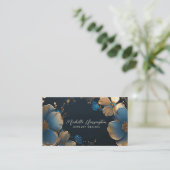 Luxe Elegance Goud en Blauw Bloemen Sieraden Ontwe Visitekaartje (Staand voorkant)