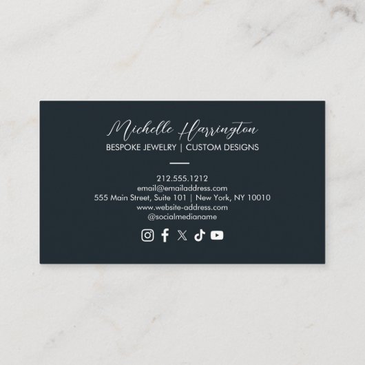 Luxe Elegance Goud en Blauw Bloemen Sieraden Ontwe Visitekaartje (Achterkant)