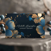 Luxe Elegance Goud en Blauw Bloemen Sieraden Ontwe Visitekaartje