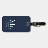 Luxe Elegance Navy Blauw | Meneer en trouwdatum Bagagelabel (Voorkant horizontaal)