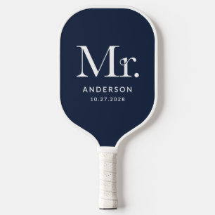 Luxe Elegance Navy Blauw Meneer en trouwdatum Pickleball Paddle