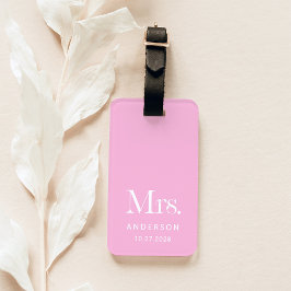 Luxe Elegance | Roze mevrouw en trouwdatum Bagagelabel