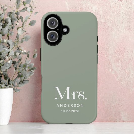 Luxe Elegance | Sage Green Mrs. en trouwdatum Case-Mate iPhone Case