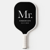 Luxe Elegance Zwart | Meneer en trouwdatum Pickleball Paddle (Achterkant)