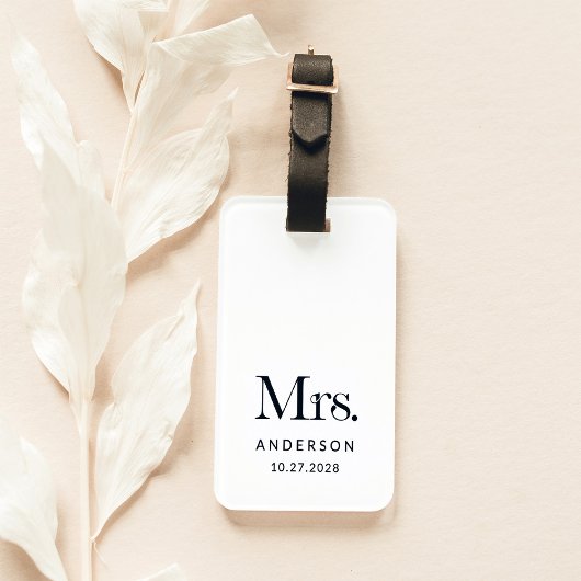 Luxe Elegance Zwart-wit mevrouw en trouwdatum Bagagelabel