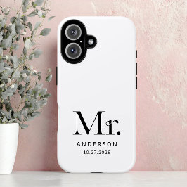Luxe Elegance | Zwart-wit Mister Wedding iPhone 16 Hoesje
