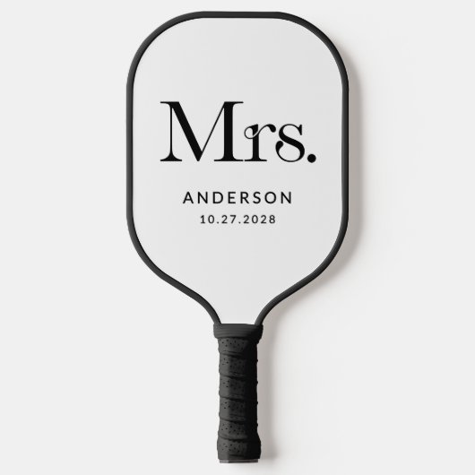 Luxe Elegance Zwart-wit Mrs. | Bruiloft Pickleball Paddle (Voorkant)