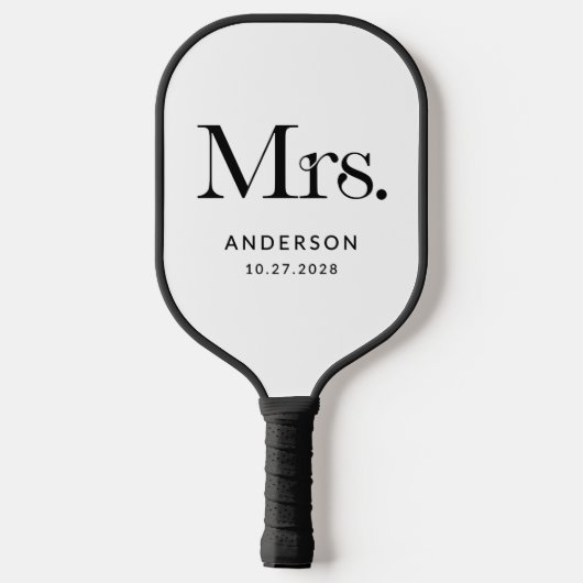 Luxe Elegance Zwart-wit Mrs. | Bruiloft Pickleball Paddle (Achterkant)