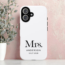 Luxe Elegance | Zwart-wit Mrs. Wedding Date iPhone 16 Hoesje