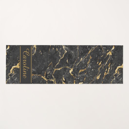 Luxe Elegant Black Gold Marble Effect Name Yogamat (Voorkant (horizontaal))